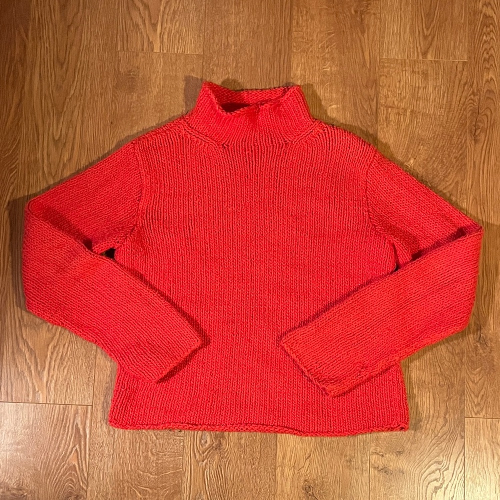 Donna Karan Hand-Knit Style Red Mock-Neck Sweater Size S